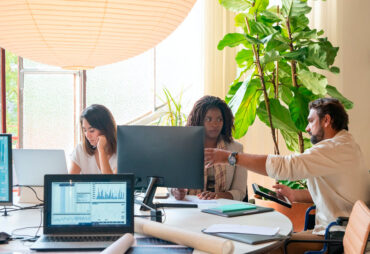Three colleagues working together and being mentored